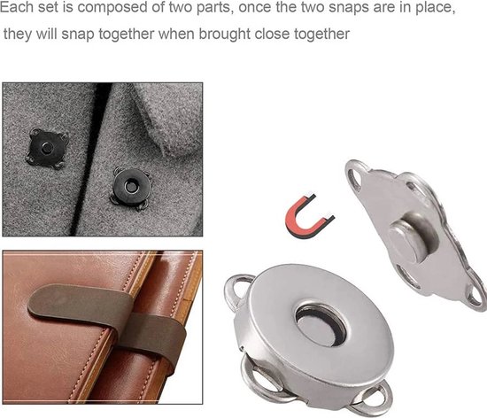 50 Sets Magnetische Knoopsluiting, 14x4 Mm Doe-Het-zelf Bevestigingsmiddelen voor Het Naaien van Portemonnees, Tassen, Kleding (Zilvere kleur