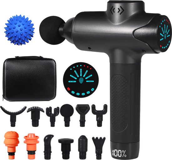 MelYas Massage Gun met 12 Opzetstukken en Massagebal - MelYas - €39,99