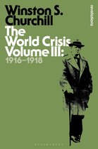 Winston S. Churchill, The World Crisis Volume III: 1916-1918, met een afbeelding van Churchill in driedelig pak, hoed en wandelstok.