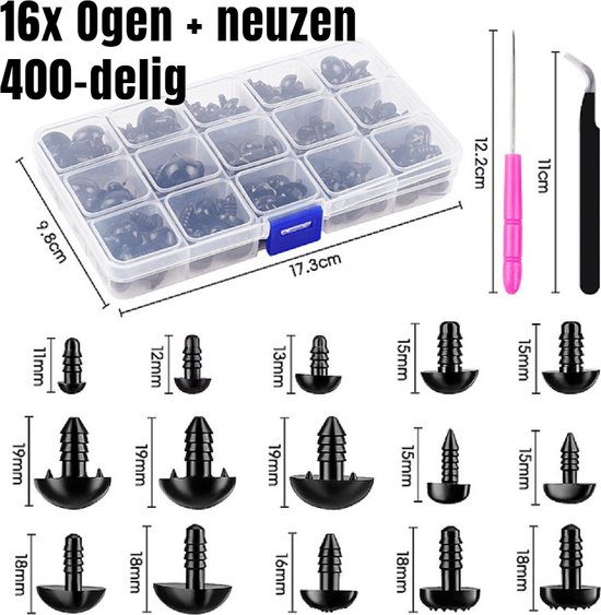 Foto: Allernieuwste nl set 400 st veiligheids ogen en neuzen voor knuffels en beren veiligheidsogen met sluitringen 400 pi ces yeux et nez de s curit pour peluches et oursons neus en oog voor speelgoed 400 delig