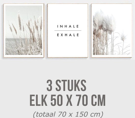 Allernieuwste peinture sur toile SET 3 pièces Nature Inhale Exhale - Minimalisme moderne réaliste - couleur - Set 3x 50x70 cm