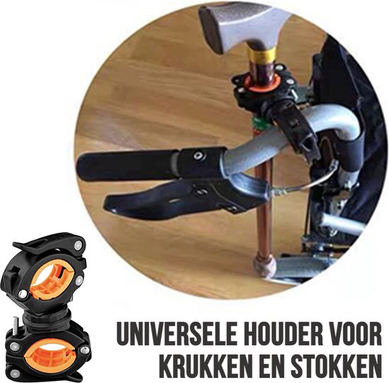 Foto: Allernieuwste nl stokhouder krukhouder voor scootmobiel rolstoel fiets rollator sterke universele wandelstok krukkenhouder zwart oranje