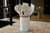 Ustensiles de cuisine Primecook - Ensemble d'ustensiles de cuisine 12 pièces en blanc ivoire - silicone avec bois - ustensiles de cuisine résistants à la chaleur - Ensemble de cuisine sans BPA ni latex