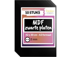 Creative Deco 10 x A3 MDF - Plaat Zwart | 420 x 300 x 3 mm | Perfect voor Lasersnijden, CNC - Frezen, Modelleren, Freeswerk, Figuurzagen