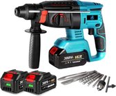 Klopboormachine - 4 in 1 Met Verschillende Standen - Inclusief Twee 18v Accu's & Borenset - Geschikt Voor Makita 18v - Variabele Snelheid - Extra Handgreep Inbegrepen- Blauw