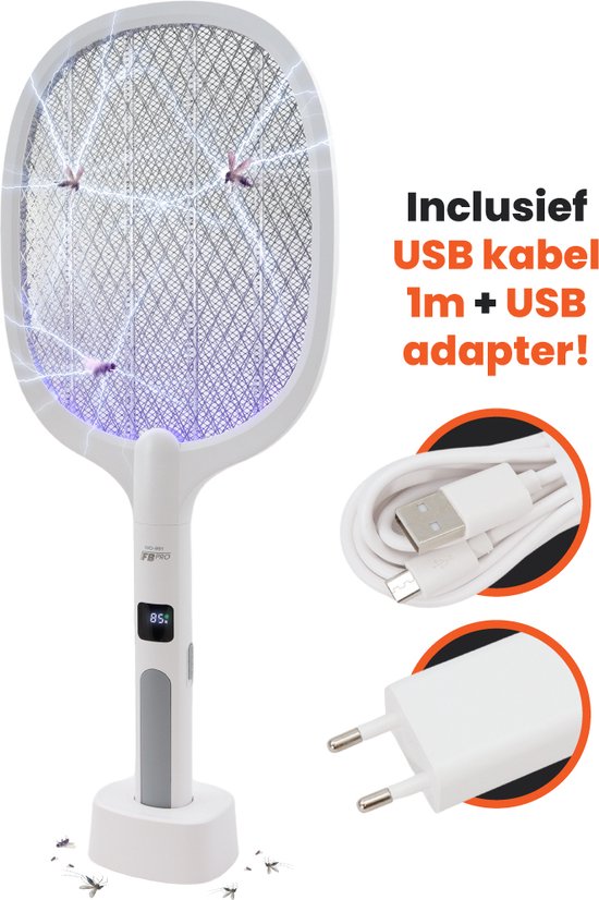 FB991 - Elektrische Vliegenmepper, Muggenlamp, Insectenlamp, Vliegenlamp, Vliegenvanger - De beste fruitvliegjes vanger, muggen, wespen, motten & meer - UV Lamp als Muggenvanger - Oplaadbaar - Wit