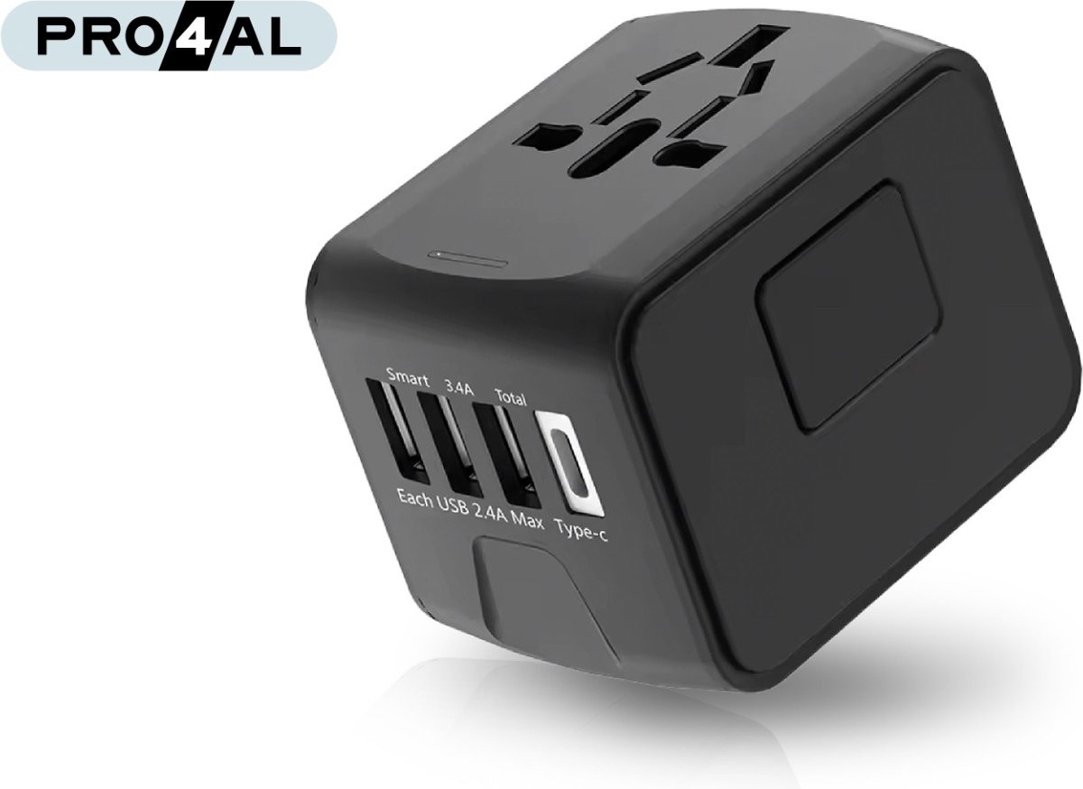 Bol.com Pro4al-Wereldstekker-Universele-Reisstekker- 20 watt Snelheid-Oplader-Voor thuis en voor Reis-170+ landen-USB A-USB C Po... aanbieding