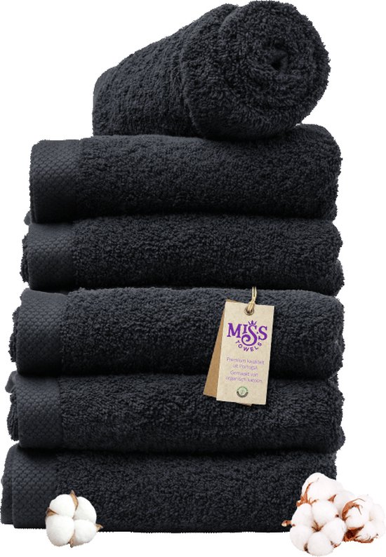 Miss Towels - Hotelhanddoek - Zwart - 50x100 - 5+1 Bundel