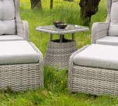 Tuinset Kyoto - 2 loungestoelen met voetenbankjes - Bijzettafel - Polyrotan - Grijs