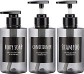 300 ml lege shampoofles, 3 stuks kunststof pompdispenserfles, 300 ml, navulbare shampoo-pompflessen voor de douche, lichaamszeep, haarspoeling, hotel, badkamer, grijs