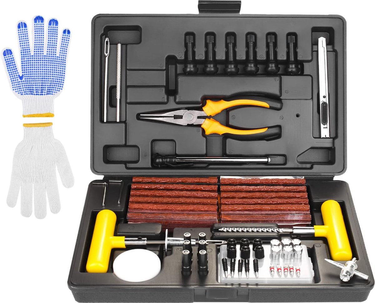 Stellar Bandenreparatie set - Met Bandenspanningsmeter - Reparatie - 100-delig - Voor Auto's, Fietsen, Motorfietsen