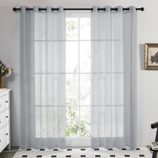 lichtdoorlatende gordijnen met linnenlook / transparante - transparent curtains 2 Stuks ,140x180cm