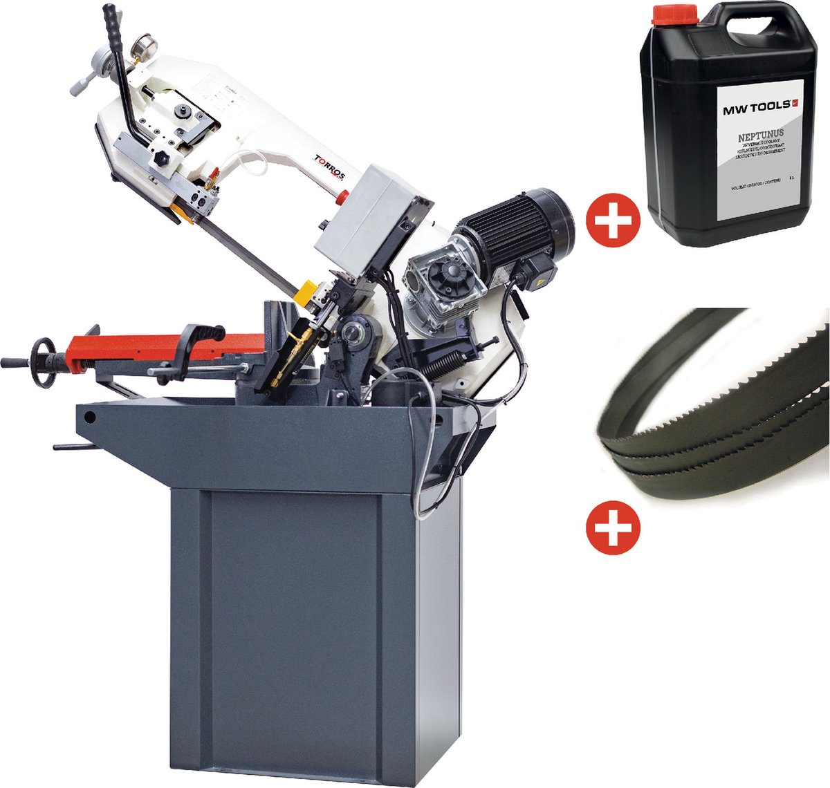 Metaalbandzaag 0-60° zaagcapaciteit rond 225 mm 1,11 kW 400V hoogte zaagblad 27 mm incl. 5 lintzagen 1 bus koelmelk Torros SC280G PACK 1