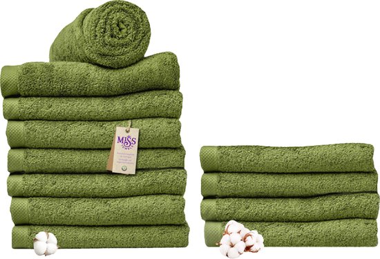 Miss Towels - Hotelhanddoek - Olijfgroen - 70x140 - 8+4 Bundel