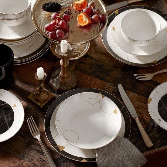 Karaca Basak 24-delige tafelservies-set voor 6 personen, porselein, rond, combiservies, wit porseleinen servies, soepborden met platte borden