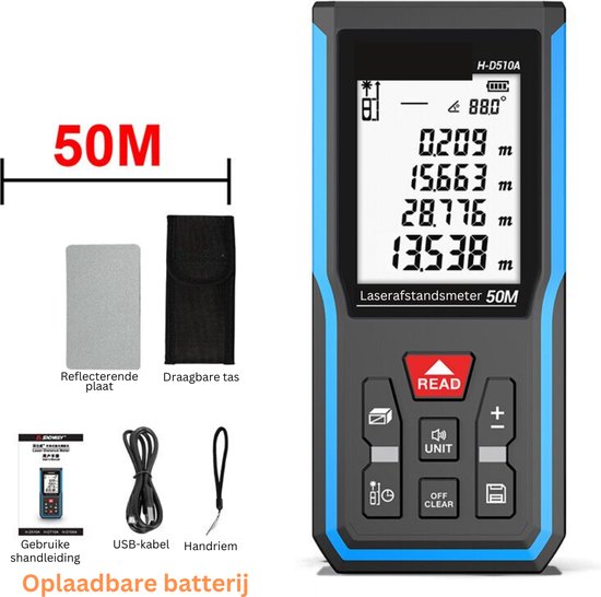 Foto: Lasermeter afstandmeter 50 meter bereik laser meter met hoge precisie afstandsmeter laser rangefinder digitaal meetlint