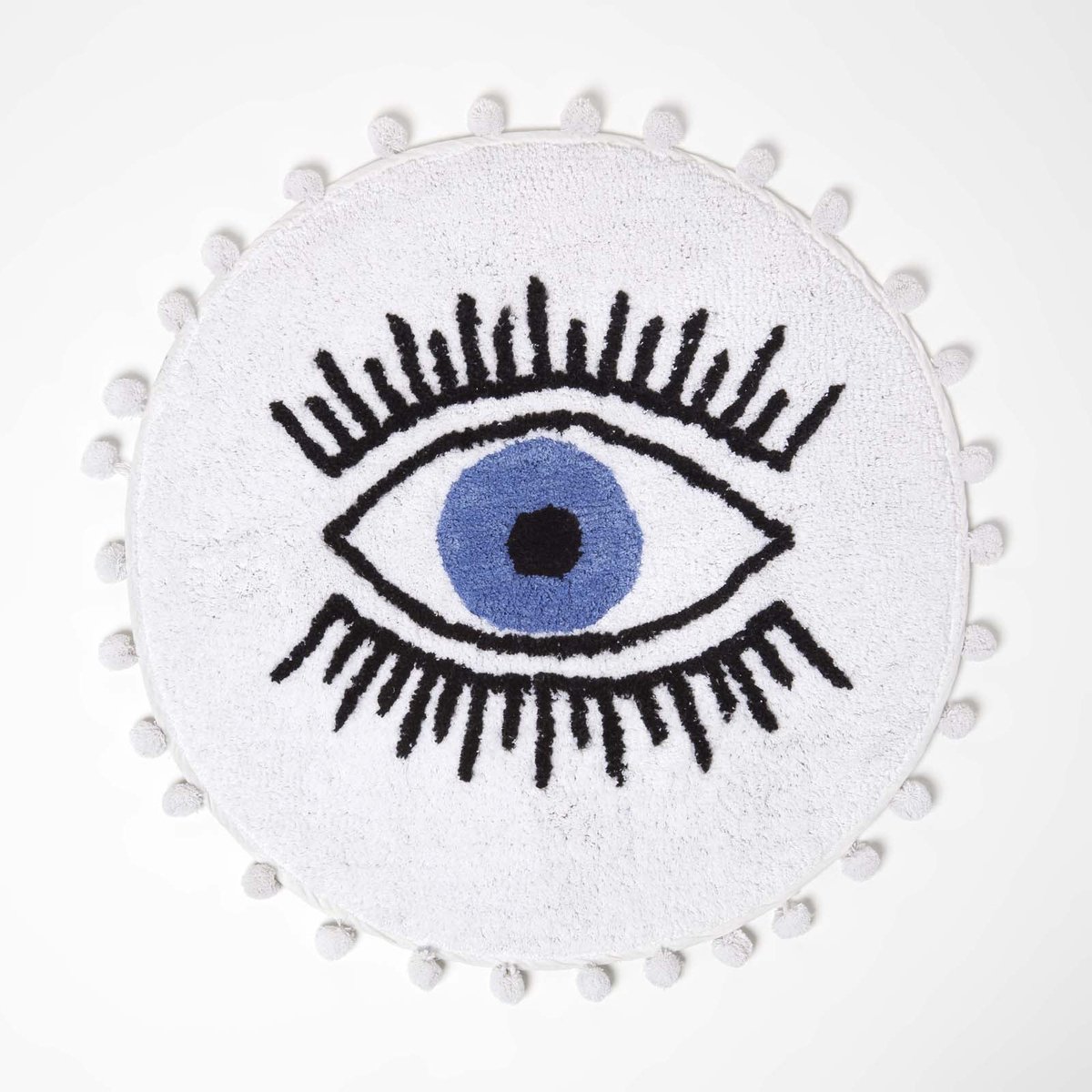 Homescapes ronde badmat wit met oogmotief, 60 cm - badmat "Eye See You", getuft