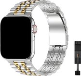 Innerlight® Grandeur - Zilver/Goud - 42/44/45/49 mm - Metalen bandje geschikt voor Apple Watch - Schakel Armband RVS - Stainless Steel Watch Band - Roestvrijstaal - Horlogeband - Geschikt als Apple watch bandje voor Series 1/2/3/4/5/6/SE/7/8/9/Ultra