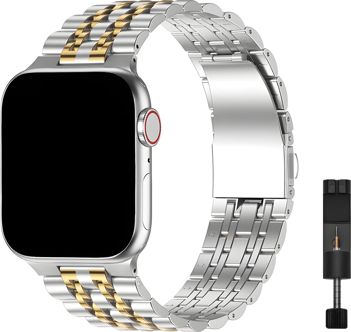 Innerlight® Grandeur - Zilver/Goud - 38/40/41 mm - Metalen Apple Watch Bandje - Schakel Armband RVS - Stainless Steel Watch Band - Roestvrijstaal - Horlogeband - Geschikt als Apple Watch bandje voor Series 1/2/3/4/5/6/7/8/9/10 42mm/11 42mm/SE