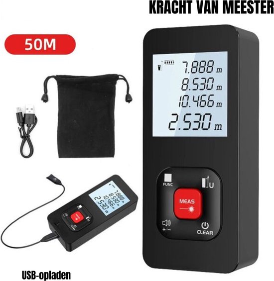 Foto: Lasermeter afstandmeter 50 meter bereik laser meter met hoge precisie afstandsmeter laser rangefinder digitaal meetlint