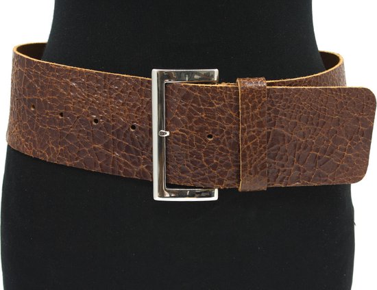 Thimbly Belts Dames heupriem bruin crackele - dames riem - 8 cm breed - Bruin - Echt Leer crackele - Taille: 95cm - Totale lengte riem: 110cm