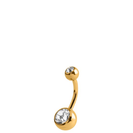 Anneau de ventre en acier plaqué or avec cristal