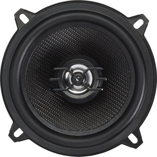 Zwarte 13 cm Caliber luidspreker met carbon fiber patroon conus en zilveren tweeter.