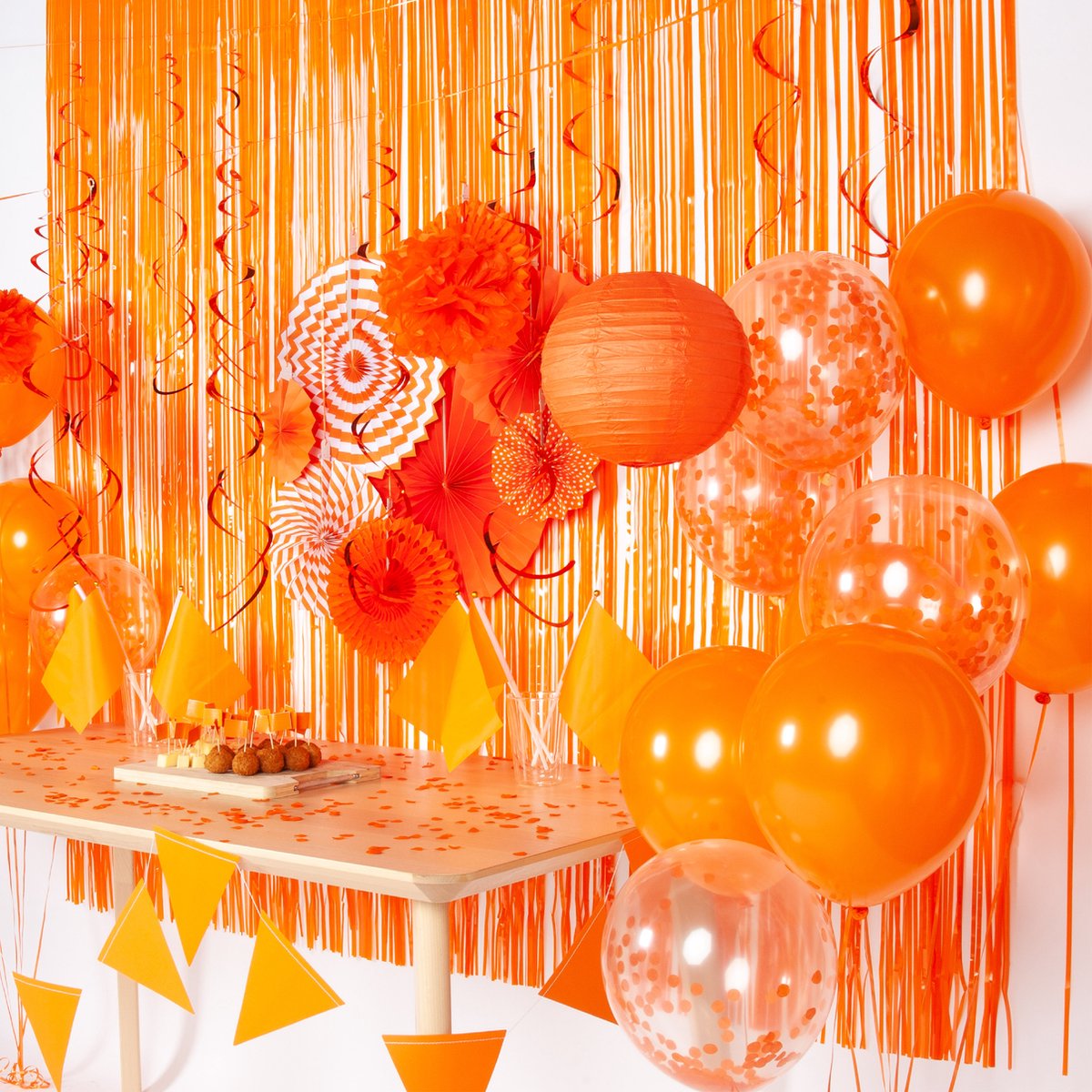 Fissaly 108 Stuks Nederland Oranje Decoratie Set – Feest Verjaardag Versiering met Ballonnen, Vlaggetjes & Slinger – Thema Feest – Ik hou van Holland - WK Voetbal — afbeelding 5