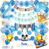 Fissaly Kind 2 Jaar Verjaardag Versiering Jongen XXL – Happy Birthday Decoratie Incl. Ballonnen – Blauw