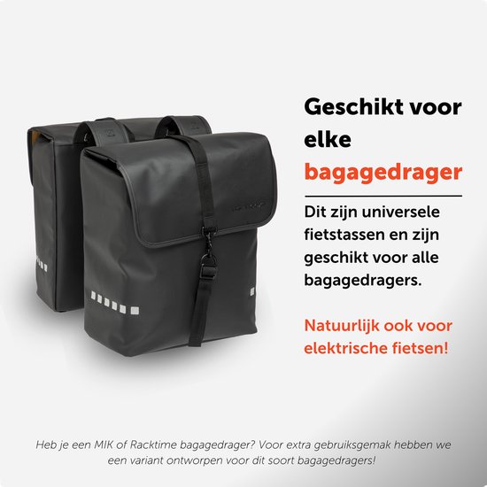 New Looxs Odense Double - Dubbele Fietstas - Fietstassen Electrische Fietsen - Waterdicht Polyester - 39 Liter - Zwart van New Looxs — afbeelding 5