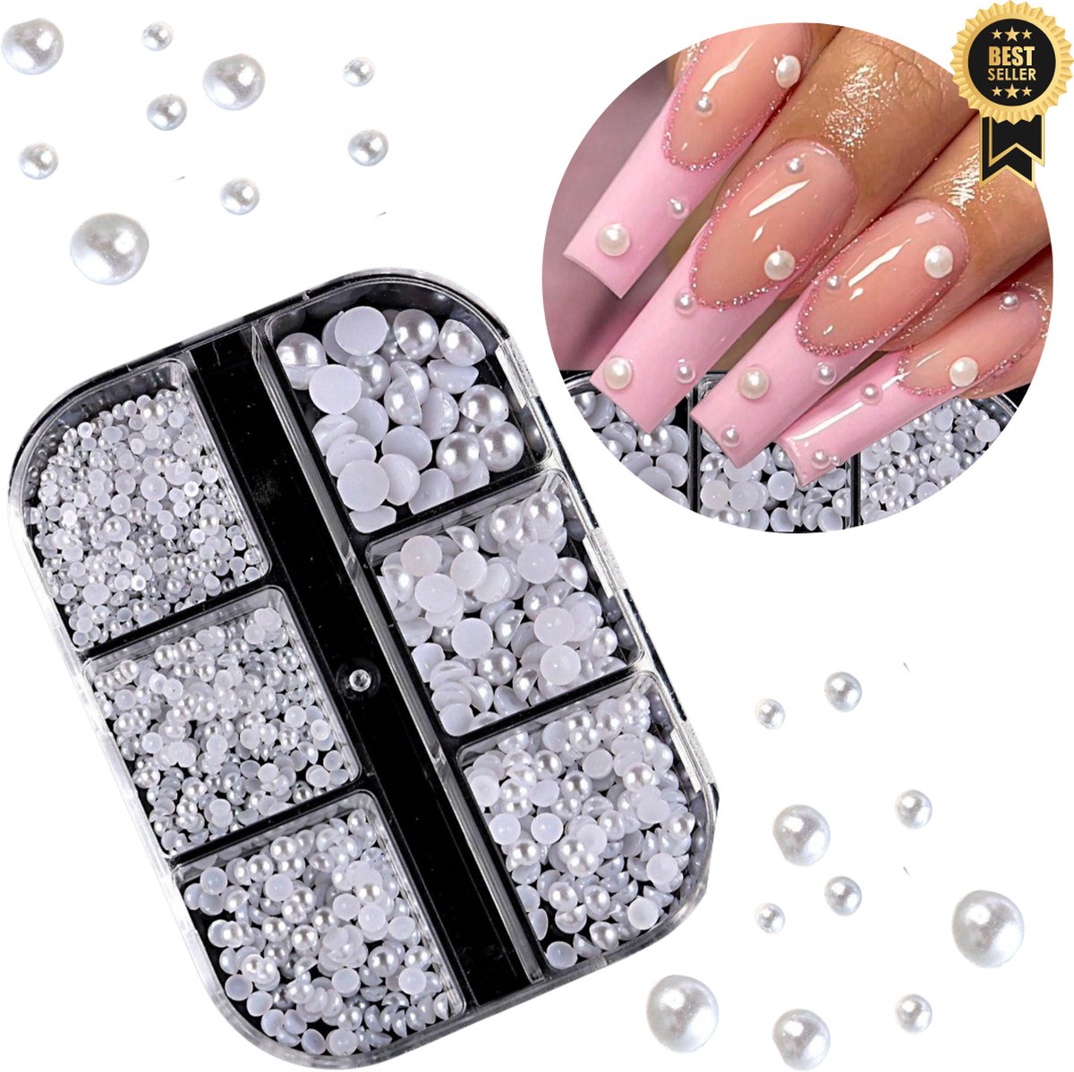 Goedkoopste GUAPÀ® Rhinestones Wit | Parels Wit | Nagel Decoratie | Strass Steentjes | Bruidsnagels | Zomer Nagels | Nagelversiering | Nagel Diamantjes Pareltjes Wit | Nail Art | 6 Delige Rhinestones Set