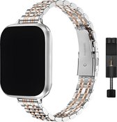 Innerlight® Narrow+ - Zilver / Rose Goud - 42/44/45/49mm - Metalen bandje geschikt voor Apple Watch - Stainless Steel Watch Band - Roestvrijstaal - Horlogeband - Geschikt als Apple watch bandje voor Series 1/2/3/4/5/6/SE/7/8/9/Ultra