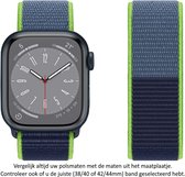 (2 tinten) Blauw - Neon groen Nylon Sporthorloge Band geschikt voor Apple Watch 1, 2, 3, 4, 5, 6, 7, 8, SE & Nike+ 42mm, 44mm & 45mm "Mannenbreedte" Series – Maat: zie maatfoto - Zacht Geweven Nylon - 42 mm, 44 mm en 45 mm - Blue - Green