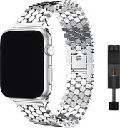 Innerlight® Hexagon+ - Zilver - 42/44/45/49mm - Metalen bandje geschikt voor Apple Watch - Schakel Armband RVS - Stainless Steel Watch Band - Geschikt als Apple watch bandje voor Series 1/2/3/4/5/6/SE/7/8/9/Ultra