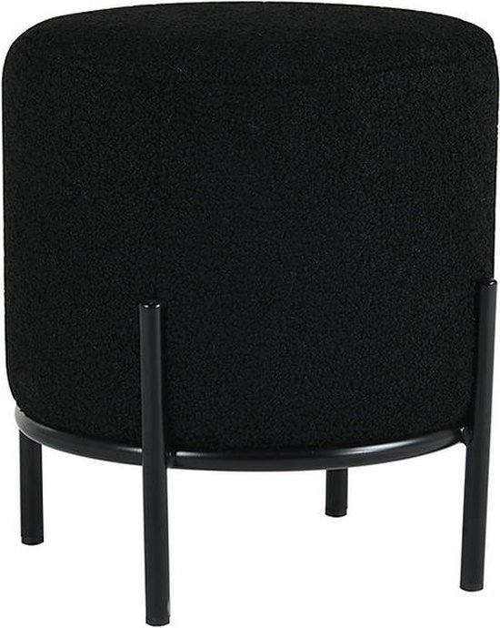 Pouf Drop® - Manon - Zwart tapissé en bouclé avec piètement en métal noir - Diamètre 33cm - Hauteur 36cm