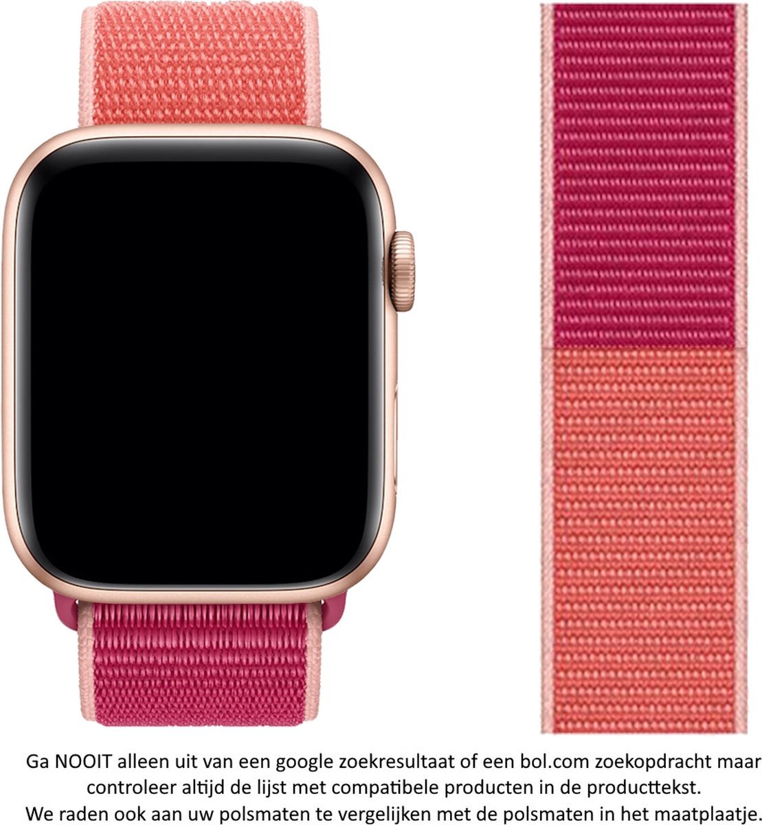 Roze / Donker Roze / Granaatappel Nylon Horloge Band geschikt voor Apple Watch 1, 2, 3, 4, 5, 6, 7, 8, SE, 42mm, 44mm & 45mm "Mannenbreedte" Series - Zacht Geweven Nylon - 42 mm, 44 mm en 45 mm - Maat: zie maatfoto