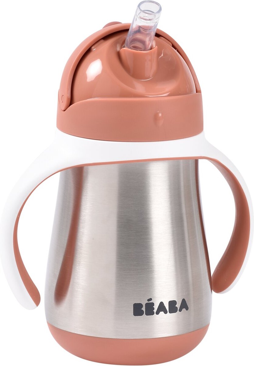 Goedkoopste Béaba Rietjesbeker - Drinkfles - 250 ml - Dubbele Wand & Lekvrij - RVS - Vanaf 8 maanden - Terracotta