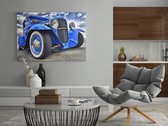 Canvas Schilderij - Oldtimer - Auto - Blauw - Decoratie - 90x60 cm