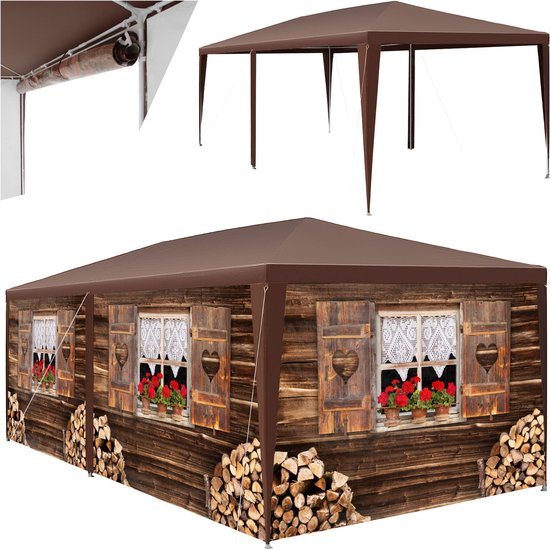 HENGMEI Tuinpaviljoen, 3 x 3 m, tuintent, partytent, paviljoen, feesttent, waterdicht, met 4 zijpanelen, stalen constructie (3 x 3 m, wit