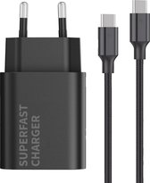 Adaptateur USB C - Chargeur rapide adapté pour téléphone et tablette Samsung - USB C vers USB C - Nylon tressé - 1 mètre - Câble de charge - Chargeur GaN - Puissance 30 W - Incl. Câble USB C - Bloc de prise - Zwart