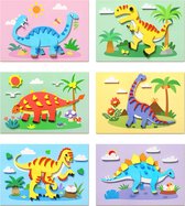 Ainy - Dinosaurus 3D Knutselpakket kleurplaten | 6 in 1 knutselpakketten tekenen & kleuren | Montessori foam stickers knutselen voor meisjes en jongens | Creatief speelgoed voor kinderen | Set met 6 dinosaurussen