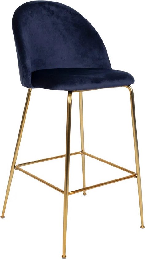 Sedero Barkruk Vidin Donkerblauw - Zithoogte 77 cm - Barstoel met rugleuning - Keukenstoel