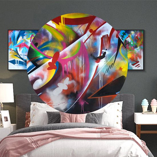 Allernieuwste.nl® Peinture sur Toile Moderne Abstrait Graffiti Grand Format - Format XXL - Moderne - Couleur - 70 x 210 cm
