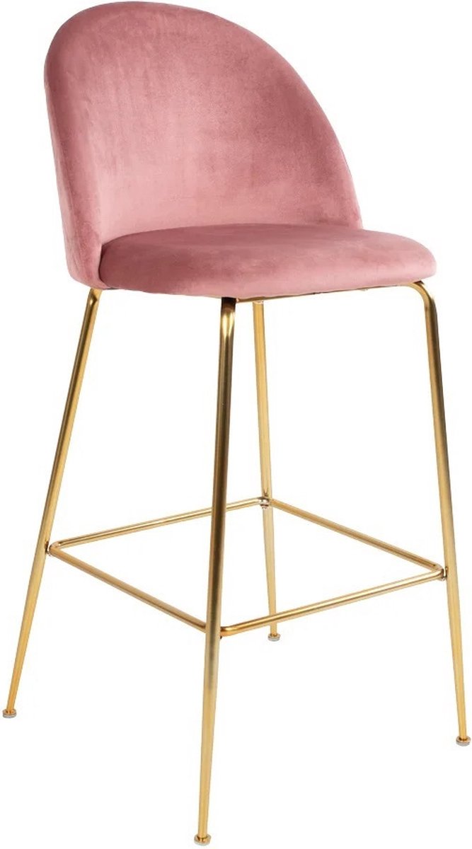 Sedero Barkruk Vidin Roze - Zithoogte 77 cm - Barstoel met rugleuning - Keukenstoel