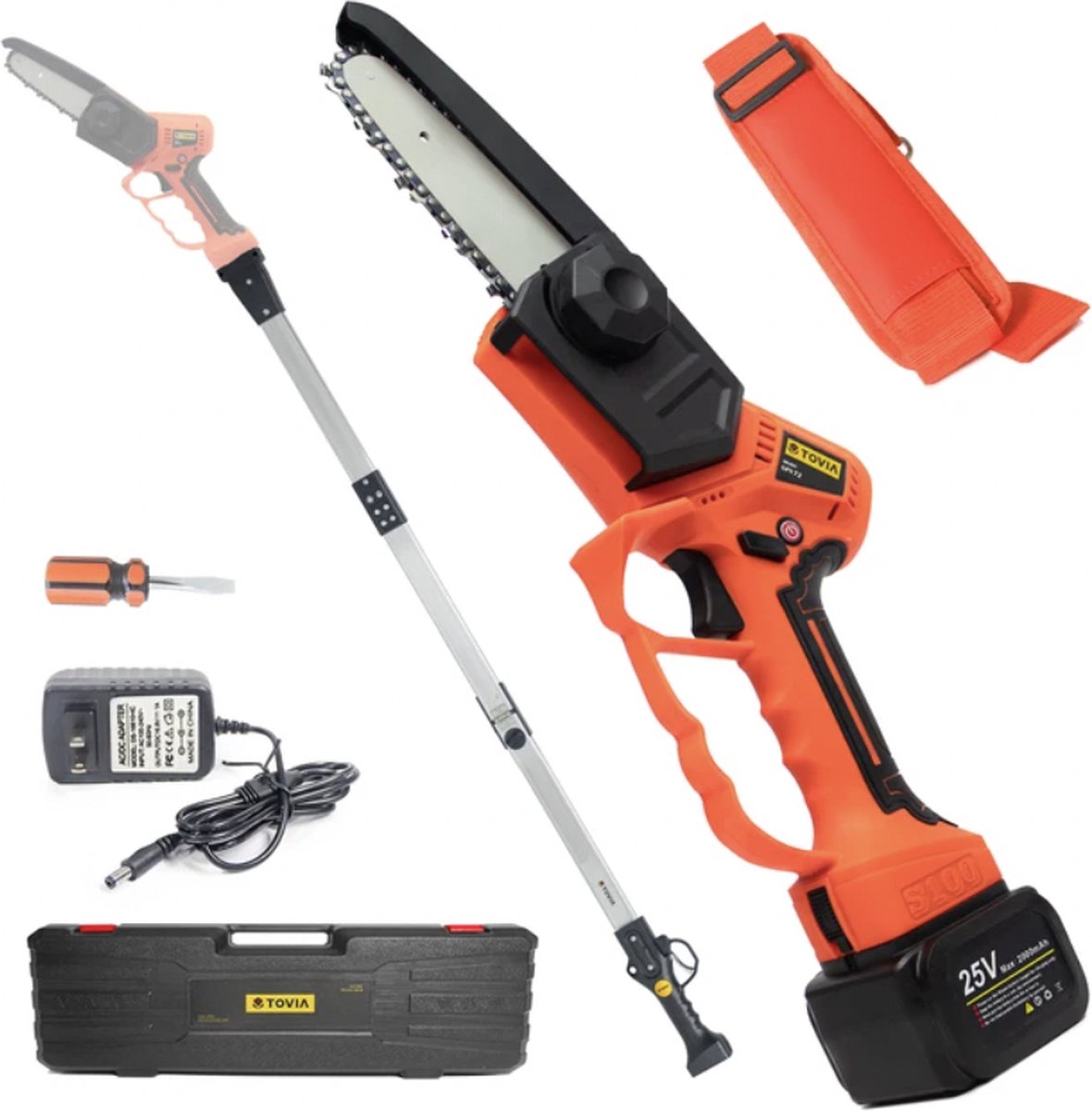 VORLOU Dual Power Telescopische Accu-kettingzaag POWDPGSET42 Snoeizaag op batterij van 40 V met zwaard met accu en lader zaagblad van 25 cm automatische kettingsmering tuingereedschap