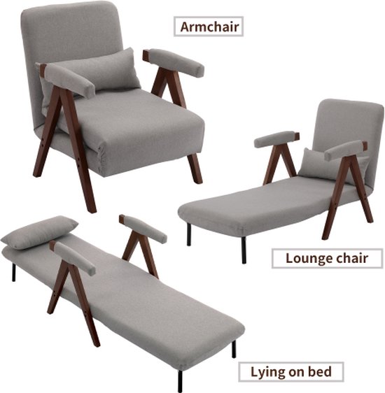 Merax Fauteuil Canapé-lit - Lit simple escamotable ou fauteuil-lit - Canapé-lit - Lit pliant très confortable - style 2 Gris