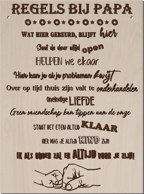 Regels bij Papa tekstbord - Vaderdag - Cadeautip