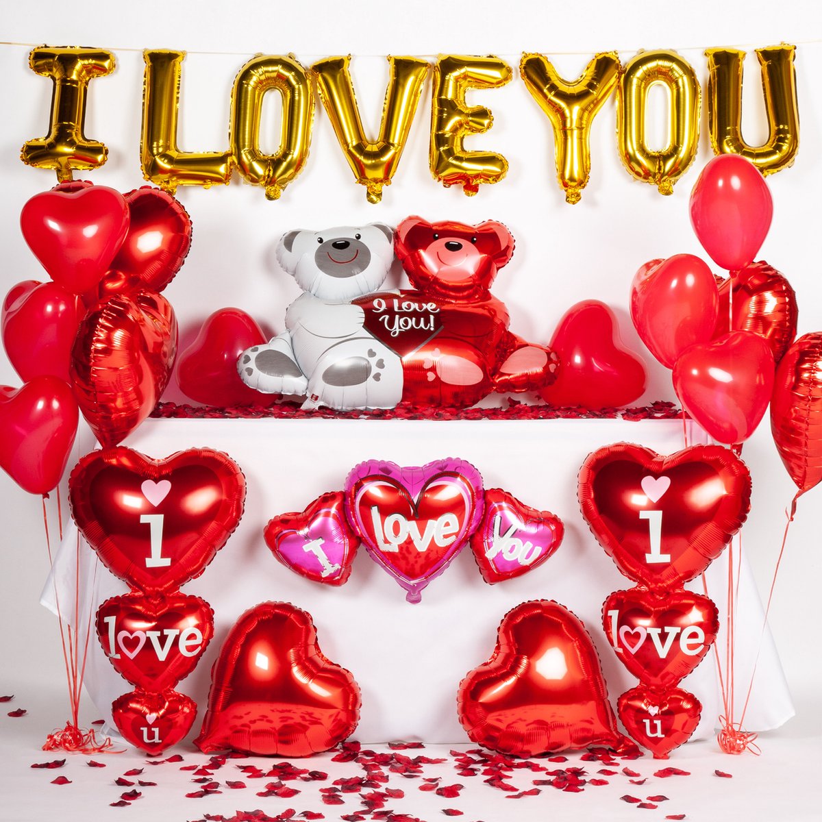 Fissaly 70 Stuks I Love You Liefde & Hartjes Decoratie Set – Versiering Cadeautje - Helium Ballonnen - voor Hem & Haar Valentijn Cadeautje - Rood - Vaderdag — afbeelding 3