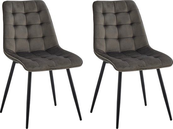 Set van 2 Stoelen - Luxe Eetkamerstoel - Eetkamerstoelen - 2 stoelen - Moderne look - Donker grijs