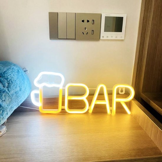 Neon Lamp - Bar - Geel/Wit - 35.5x14.5cm - Neon Verlichting - Wandlamp